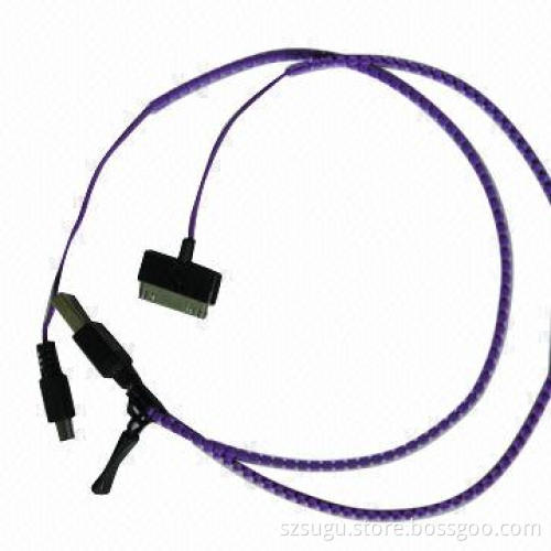 2-in-1 Perfect Zipper USB Cable for IP4 and Micro USB Mobiles